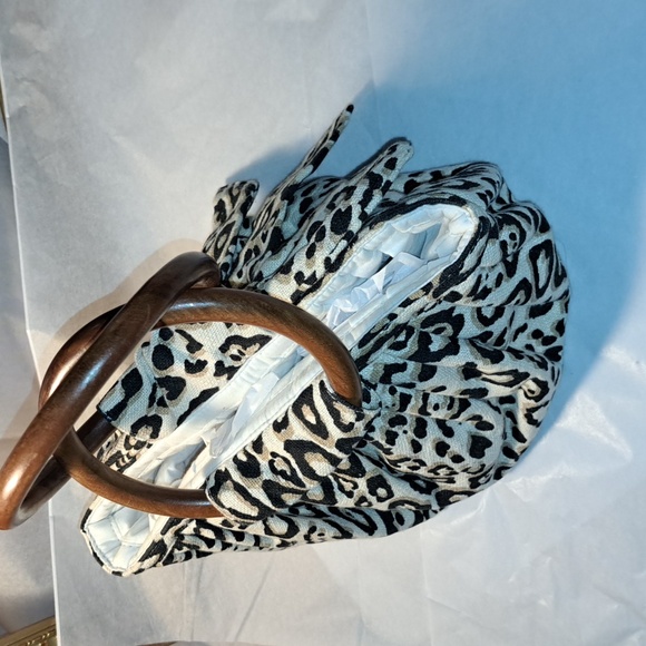Anthropology small mini Handbag. Animal Print. Wood Handles. - Picture 2 of 10